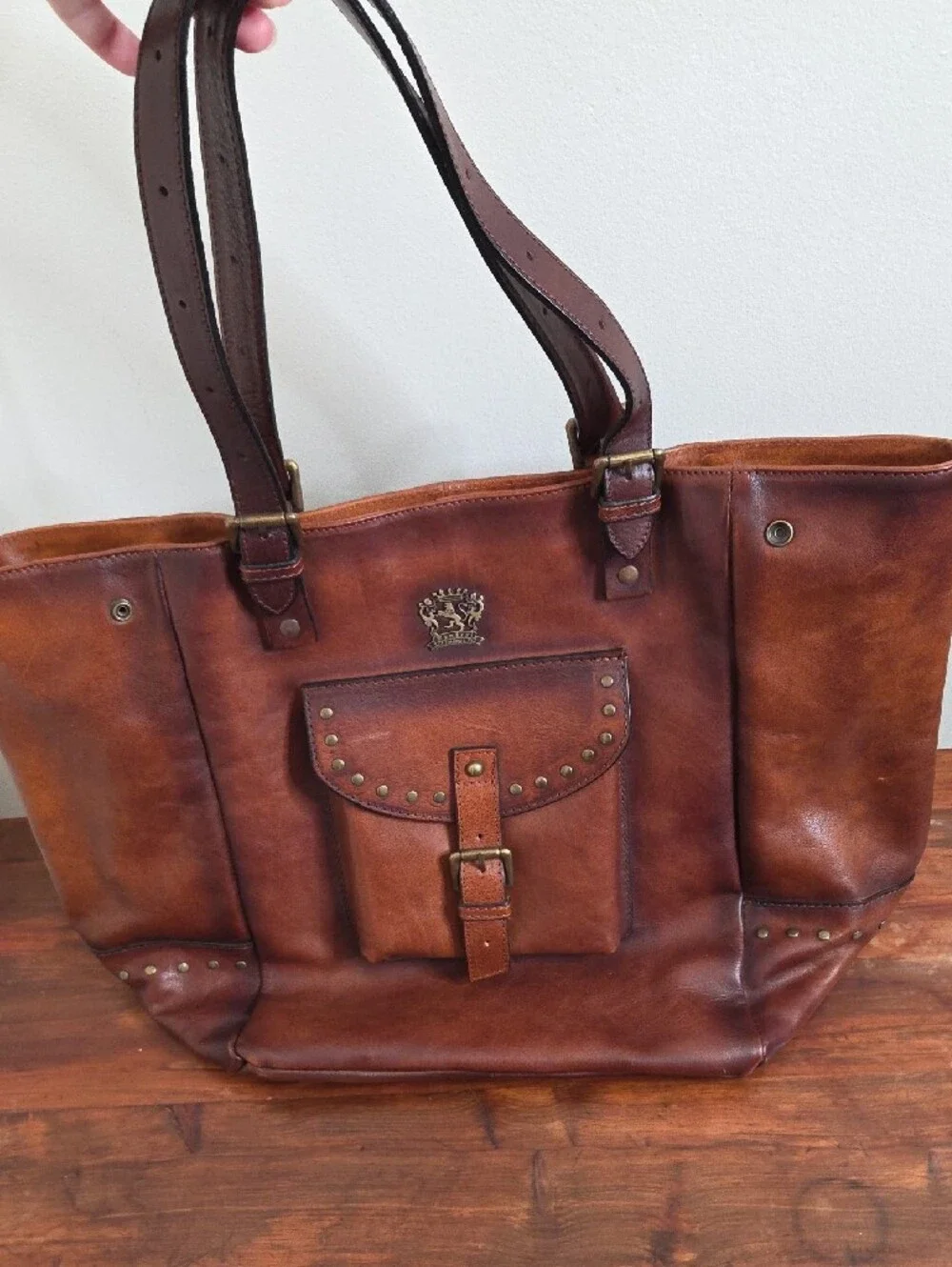 Pratesi Firenze Italian Leather Talamone Shoulder Tote with Front Pocket